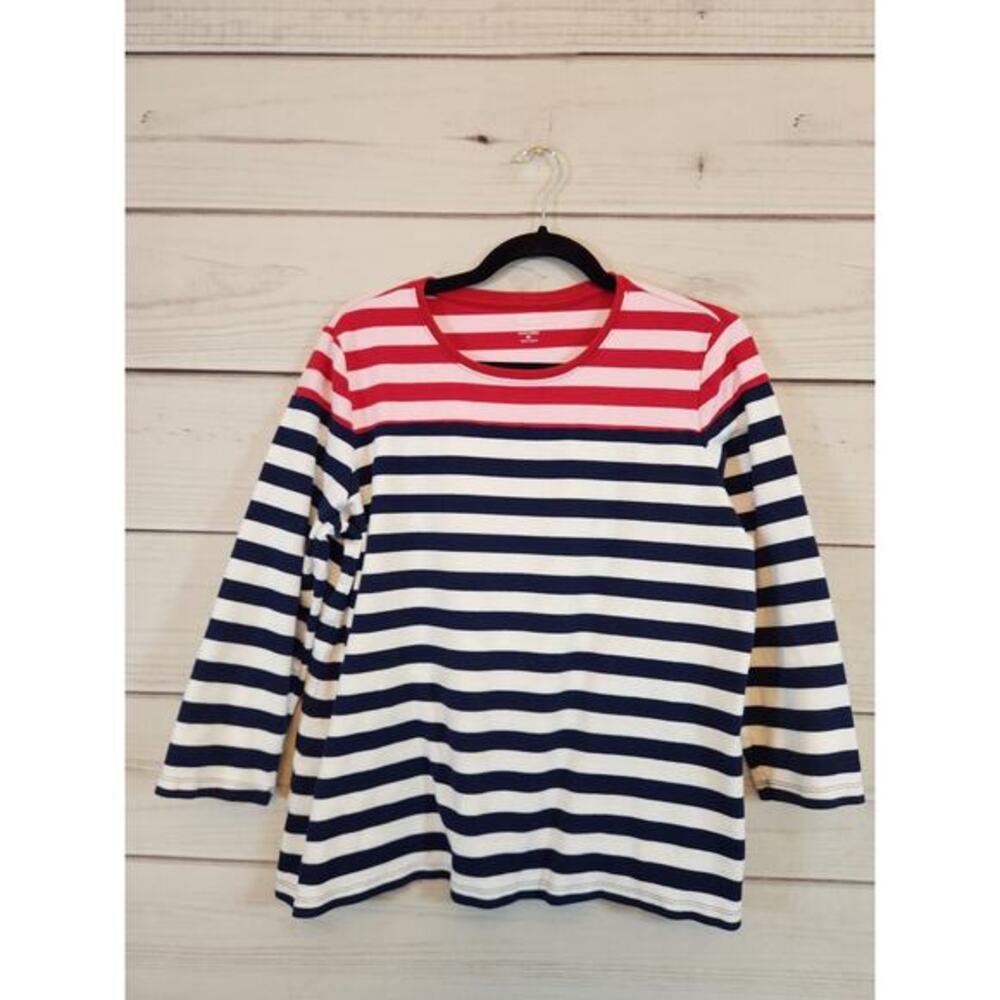 Kim Rogers Women's Multicolor Striped Round Neck 3/4 Sleeve T-Shirt Size Medium